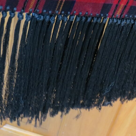 Ronnie Nicole Red & Black Plaid Skirt Midi Velvet Beading Fringe Size Medium - Picture 5 of 9